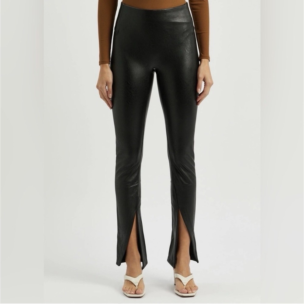 Spanx Faux Leather Split Hem Flare Pull On Pants Black Size M Slimming 20526R